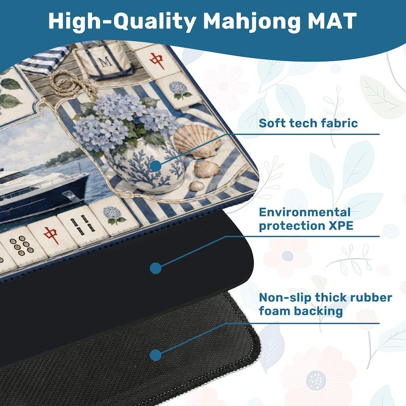 Coastal Lake Life Mahjong Mat, Nautical Mahjong Game Mat, Hydrangea Coastal Decor, Blue Lake House Mahjong Gift zdjęcie 4