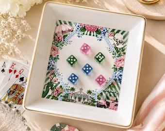 Bandeja para dados de Mahjong con diseño de hortensias azules, plato de cerámica con diseño floral para dados, accesorio elegante para noches de juegos, Mahjong elegante, regalo de lujo para jugadores de Mahjong.