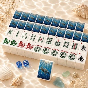 Juego de Mahjong Tortuga Marina, Fichas de Mahjong Acrílicas Océano, Juego Costero, Edición Jardín 160 Fichas, Colección de Mahjong Casa de Playa imagen 1
