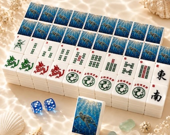 Juego de Mahjong Tortuga Marina, Fichas de Mahjong Acrílicas Océano, Juego Costero, Edición Jardín 160 Fichas, Colección de Mahjong Casa de Playa
