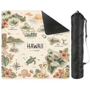Hawaii Map Mahjong Mat,Vintage Hawaiian Islands Game Mat,Tropical Travel Mahjong Table Mat, Coastal Beach House Decor,Island Lover Gift 26'' Bild 1