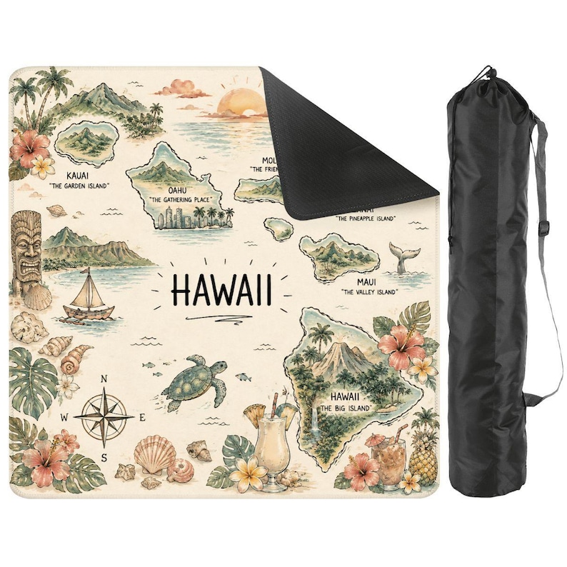 Hawaii Map Mahjong Mat,Vintage Hawaiian Islands Game Mat,Tropical Travel Mahjong Table Mat, Coastal Beach House Decor,Island Lover Gift 26'' Bild 1