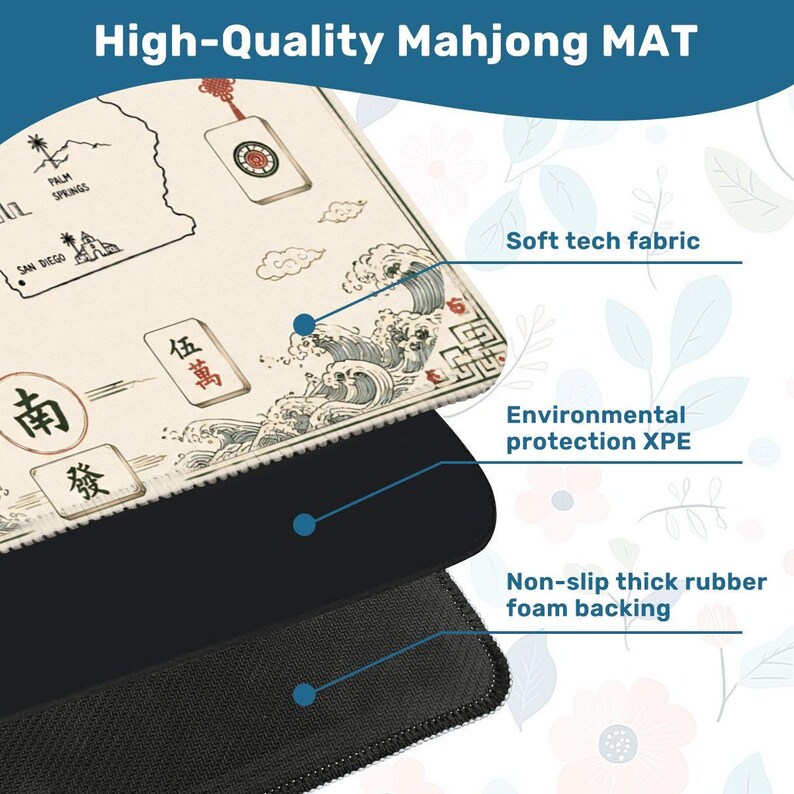 California Mahjong Mat, Chinoiserie California Map Mahjong Mat, West Coast Mahjong Gift, Asian Coastal Game Night Decor image 4