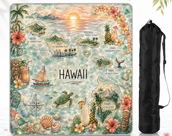 Tapete de Mahjong con mapa de Hawái, tapete de juego de Mahjong de isla tropical, tapete de mesa de viaje hawaiano, accesorio de Mahjong para amantes de la playa, regalo para noche de juegos Aloha de 66 cm (26").