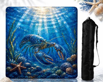 Blue Underwater Lobster Mahjong Mat,Ocean Sea Life Game Table Mat,Coastal Nautical Preppy Mahjong Board,mahjong Mat with Storage Bag, 26''