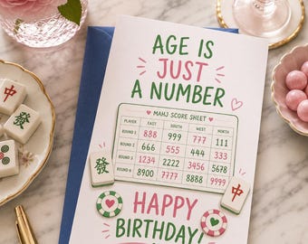 Age Is Just a Number Mahjong Birthday Card,Funny Mahjong Birthday Card,MahJong Greeting Card,Birthday Card for Mahjong Player,GameNight Gift