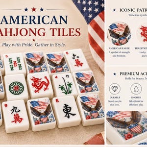 Patriotic American Mahjong Tile Set, Eagle Mahjong Tiles, USA Mahjong Set,American Mahjong Game,Independence Day Gift,Mahjong Collection image 2