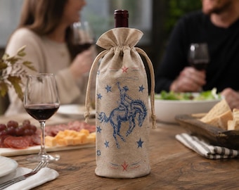 Western Cowboy Wine Bag, Rustic Wine Gift Bag, Cowboy Wine Tote, Rodeo Hostess Gift, Americana Party Wine Cover