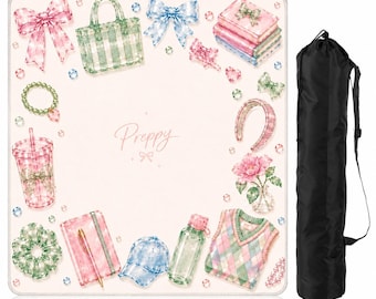 Preppy Mahjong Mat, Coquette Mahjong Table Mat with Storage Bag, American Mahjong Playing Surface, Pink Green Decor, Mahjong Gift for Women