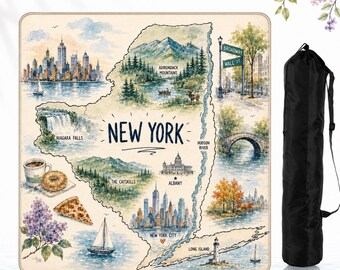 Tapete de Mahjong con Mapa de Nueva York, Tapete de Mahjong para Viajes al Empire State, Tapete de Mesa con Monumentos de Nueva York, Regalo para Amantes de Nueva York, Accesorio de Mahjong de Ciudad Costera