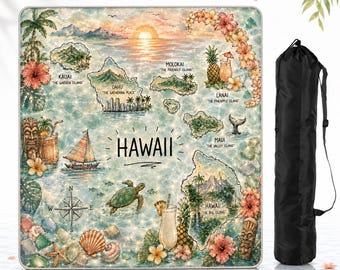 Tapete de Mahjong con mapa de Hawái, tapete de juego de Mahjong de isla tropical, tapete de mesa de viaje hawaiano, accesorio de Mahjong para amantes de la playa, regalo para noche de juegos Aloha de 31.5"