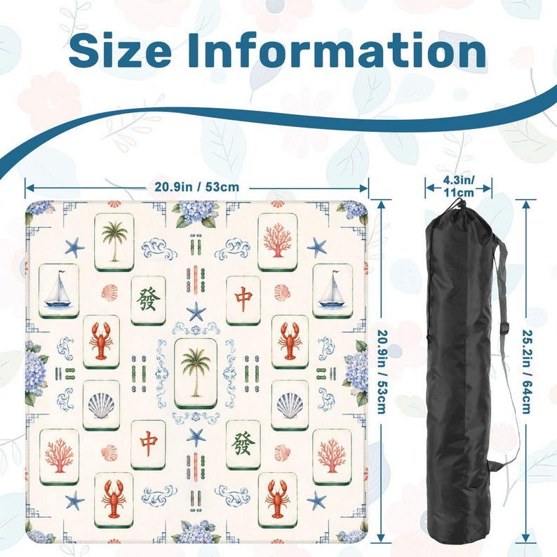 Coastal Mahjong Mat, Nantucket Mahjong Game Mat, Hydrangea Lobster Mahjong Table Cover, Preppy Beach House Decor image 3