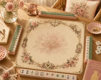 St. Rita of Cascia Mahjong Mat with Storage Bag, Vintage Rose Mahjong Table Mat, Catholic Floral Game Night Decor,Gift for Players and Hosts