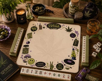 420 Friendly Mahjong Mat with Storage Bag, Toker Game Night Table Mat, Cannabis Party Decor, Stoner Gift for Players and Hosts