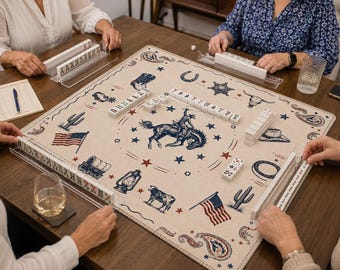 American Cowboy Mahjong Mat, Patriotic Western Mahjong Game Mat, Rodeo Cowgirl Table Mat, Fourth of July Mahjong Gift