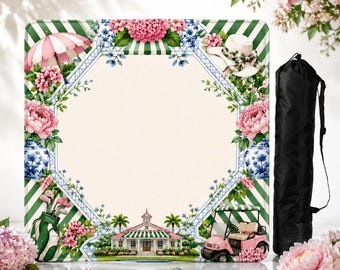 Tapete de Mahjong Palm Beach Preppy, tapete de mesa de juego con diseño de pagoda de jardín chinoiserie, tablero de Mahjong con estampado floral tropical azul y rosa, estilo cabaña de verano, 66 cm (26 pulgadas)
