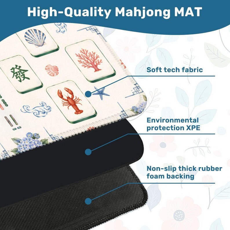 Coastal Mahjong Mat, Nantucket Mahjong Game Mat, Hydrangea Lobster Mahjong Table Cover, Preppy Beach House Decor image 4