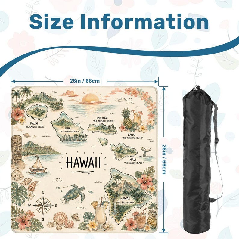 Hawaii Map Mahjong Mat,Vintage Hawaiian Islands Game Mat,Tropical Travel Mahjong Table Mat, Coastal Beach House Decor,Island Lover Gift 26'' Bild 2