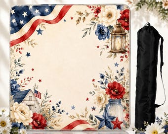 Tapete de Mahjong del Día de la Independencia, tapete de mesa para juegos patrióticos estadounidenses, tablero de Mahjong con estampado floral chinoiserie de la bandera de EE. UU., estilo preppy del 4 de julio, 66 cm (26 pulgadas)