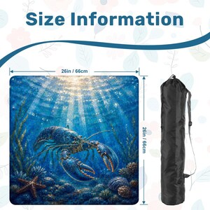 Blue Underwater Lobster Mahjong Mat,Ocean Sea Life Game Table Mat,Coastal Nautical Preppy Mahjong Board,mahjong Mat with Storage Bag, 26'' image 3