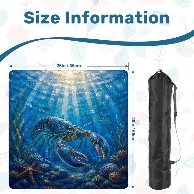 Blue Underwater Lobster Mahjong Mat,Ocean Sea Life Game Table Mat,Coastal Nautical Preppy Mahjong Board,mahjong Mat with Storage Bag, 26'' image 3