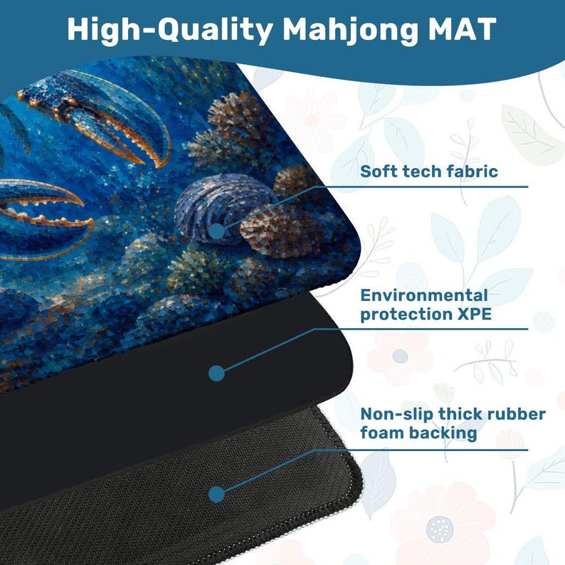 Blue Underwater Lobster Mahjong Mat,Ocean Sea Life Game Table Mat,Coastal Nautical Preppy Mahjong Board,mahjong Mat with Storage Bag, 26'' image 4