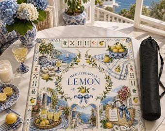 Mediterranean Lemon Mahjong Mat, Coastal Italian Mahjong Game Mat, Amalfi Coast Mahjong Table Cover