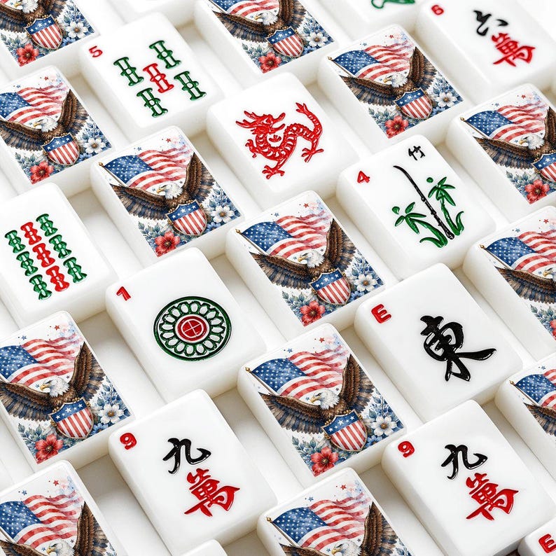 Patriotic American Mahjong Tile Set, Eagle Mahjong Tiles, USA Mahjong Set,American Mahjong Game,Independence Day Gift,Mahjong Collection image 7