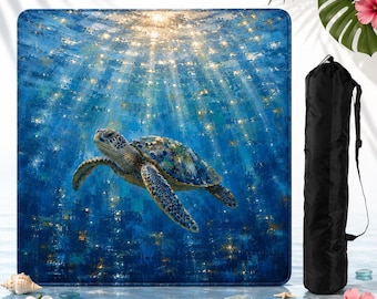 Tapete de Mahjong con diseño de tortuga marina, tapete de juego con temática costera y oceánica, tapete de mesa con diseño de tortuga marina y cristal marino, accesorio para Mahjong en la playa, regalo para amantes del océano de 66 cm (26 pulgadas), regalo para mahjong