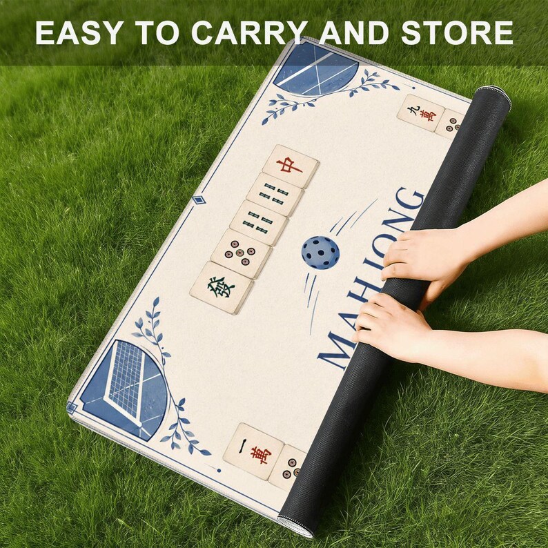 Tapete de pickleball y mahjong, tapete de juego de mahjong azul costero, mantel minimalista de club de campo, decoración preppy para noches de juegos imagen 5