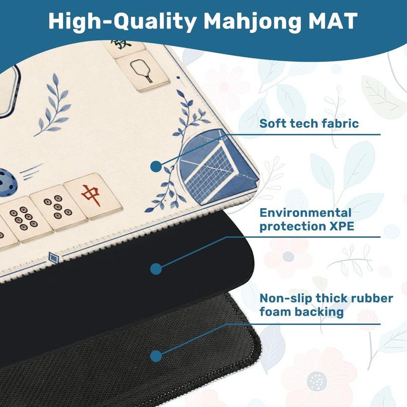 Tapete de pickleball y mahjong, tapete de juego de mahjong azul costero, mantel minimalista de club de campo, decoración preppy para noches de juegos imagen 4
