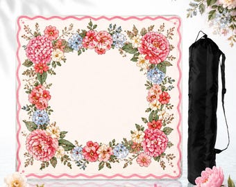 Pink & White Floral Mahjong Mat, Summer Garden Game Mat, Colorful Peony Table Mat, Preppy Floral Mahjong Accessory, Game Night Gift 26"