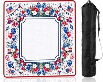 Patriotic Mahjong Mat with Storage Bag, Fourth of July Mahjong Mat, Americana Floral Game Night Table Mat USA Party Decor