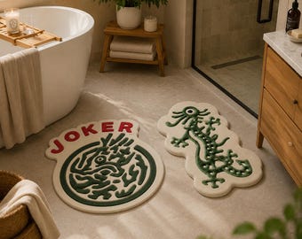 Mahjong Bath Mat Set, Shaped  Non-Slip Bathroom Rug, Mahjong Game Night  Floor Mat, Preppy GreenBathroom Rug, Funny Mahjong Gift for Home