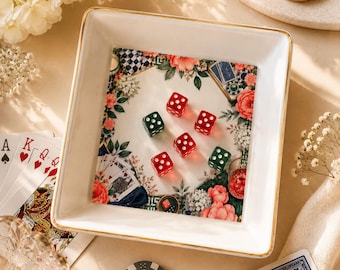 Blue Hydrangea Mahjong Dice Tray,Ceramic Floral, Preppy Casino Style Dice Bowl, Mahjong Night Accessories,Elegant mahjong Organizer Gift