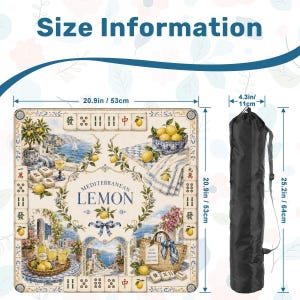 Mediterranean Lemon Mahjong Mat, Coastal Italian Mahjong Game Mat, Amalfi Coast Mahjong Table Cover image 3