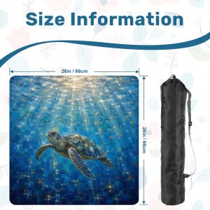Sea Turtle Mahjong Mat, Coastal Ocean Game Mat,Sea Glass Turtle Table Mat, Beach House Mahjong Accessory, Ocean Lover Gift 26'',mahjong gift image 2
