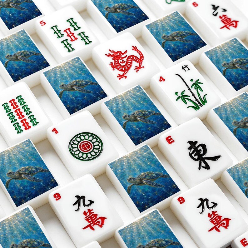Juego de Mahjong Tortuga Marina, Fichas de Mahjong Acrílicas Océano, Juego Costero, Edición Jardín 160 Fichas, Colección de Mahjong Casa de Playa imagen 9
