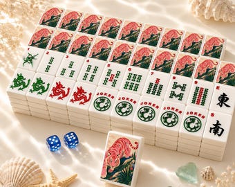 Juego de Mahjong Tigre Rosa, Colección de Mahjong Americana, Juego de Mahjong de Lujo Acrílico, Edición Jardín del Tigre Tropical, Regalo para Noche de Juegos