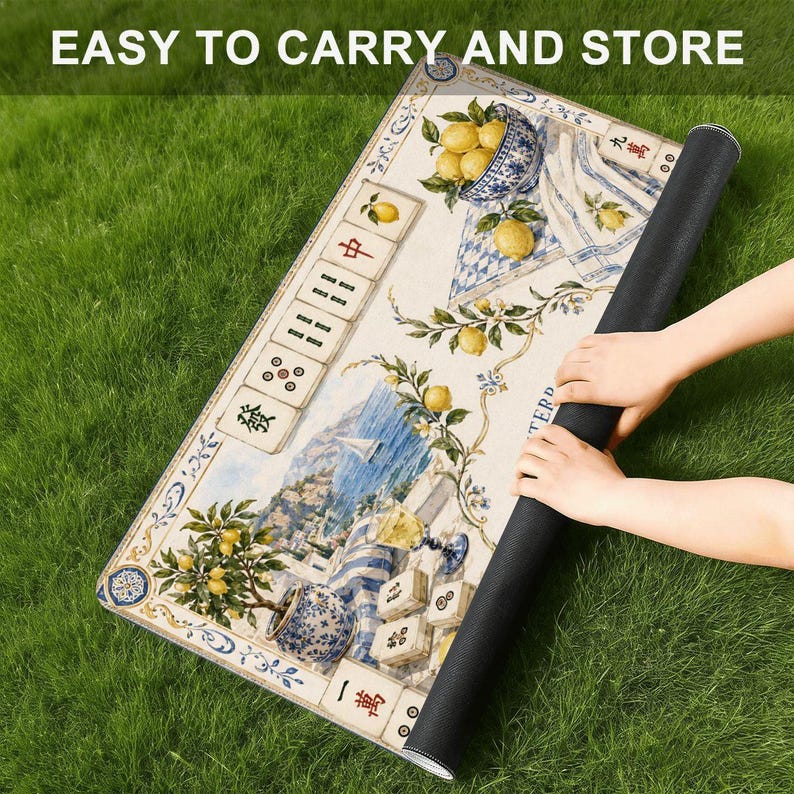 Mediterranean Lemon Mahjong Mat, Coastal Italian Mahjong Game Mat, Amalfi Coast Mahjong Table Cover image 5
