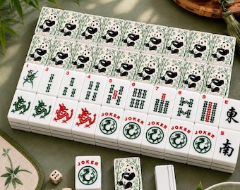 Panda Mahjong Tiles Set, Bamboo Panda Mahjong Gift, Chinoiserie Mahjong Tiles, Cute Panda Game Set