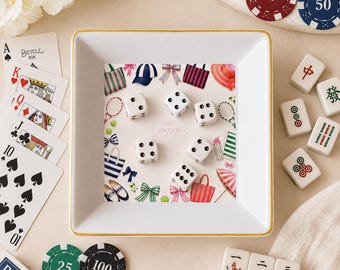 Preppy Jewelry Dish, mahjong Trinket Tray, Ameican Mahjong mat , Pink Green Preppy mahjong Dish, Gift for Her ,mahjong lover  4"x4"