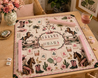 Western Cowboy Mahjong Mat, Pink Rodeo Mahjong Game Mat, Country Club Cowgirl Table Cover