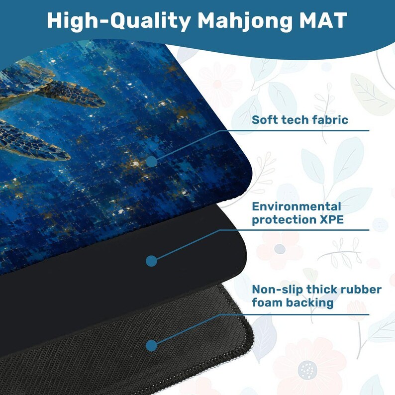 Sea Turtle Mahjong Mat, Coastal Ocean Game Mat,Sea Glass Turtle Table Mat, Beach House Mahjong Accessory, Ocean Lover Gift 26'',mahjong gift image 4