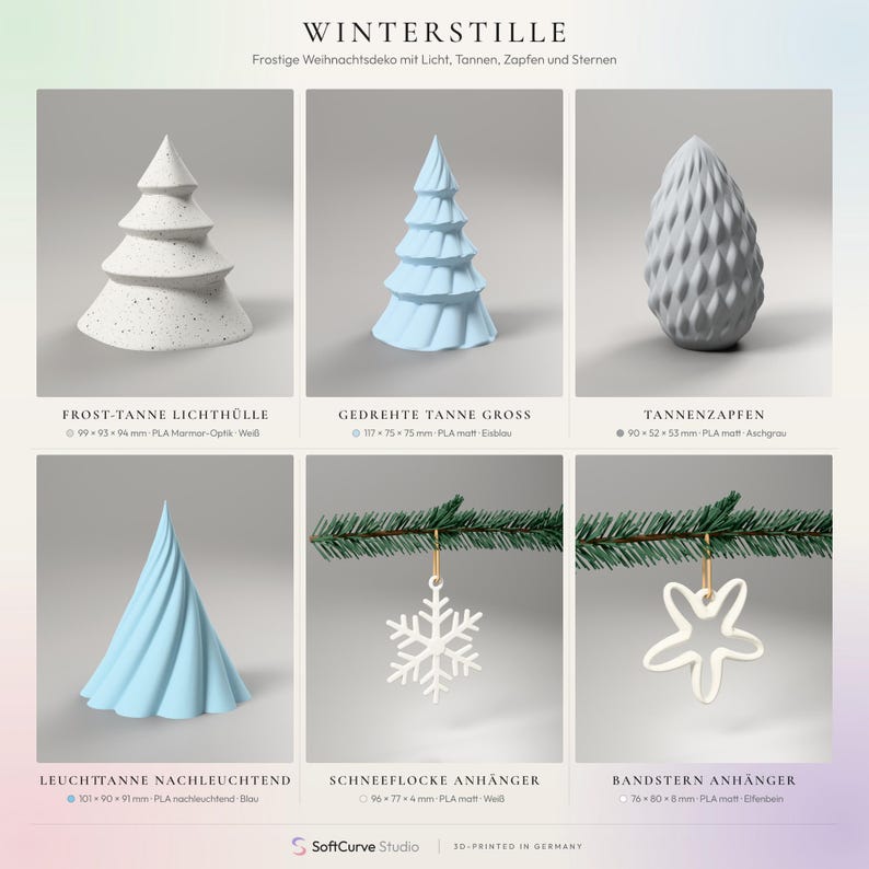 3er-Set Bandstern Anhänger Elfenbein – Christbaumschmuck Stern, Weihnachtsdeko skandinavisch, 3D-Druck Baumschmuck – collage