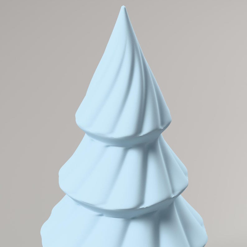 Weihnachtsdeko Tanne eisblau gedreht – moderne Tannenbaum Figur, Skandi Winterdeko, 3D-Druck – detail