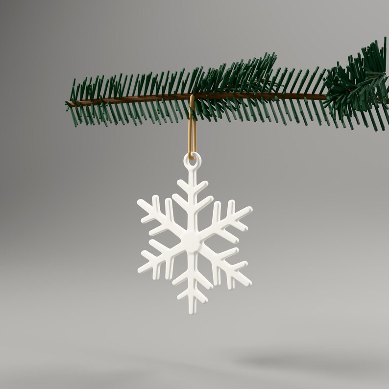 Schneeflocke Anhänger weiß – Christbaumschmuck modern, Weihnachtsbaum Deko skandinavisch, 3D-Druck – angle-1