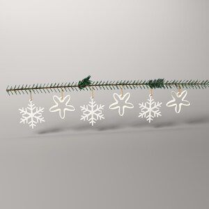 6er-Set Anhänger Weihnachtsdeko, Schneeflocke und Stern als Christbaumschmuck, Baumschmuck skandinavisch aus 3D-Druck in Weiß – bundle-alt