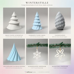 6er-Set Anhänger Weihnachtsdeko, Schneeflocke und Stern als Christbaumschmuck, Baumschmuck skandinavisch aus 3D-Druck in Weiß – collage