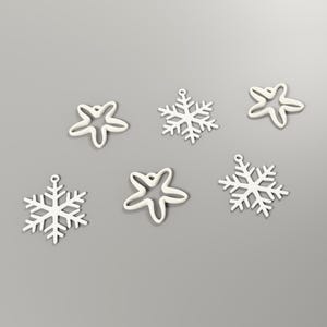 6er-Set Anhänger Weihnachtsdeko, Schneeflocke und Stern als Christbaumschmuck, Baumschmuck skandinavisch aus 3D-Druck in Weiß – bundle-hero